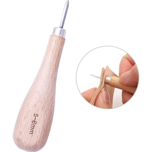 Imzay 5-6mm Leather Craft Wooden Diamond Rhombus Awl DIY Leather Stitching Sewing Awl Leathercraft Punch Tool