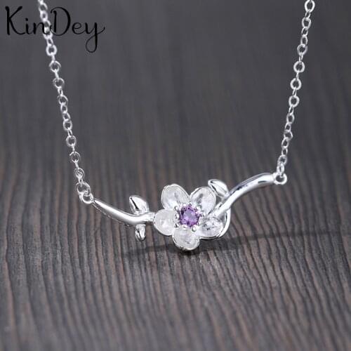 Kindey 2020 Bohemian Vintage Silver Color Cheery Flower Necklaces For Women Long Pendants Necklaces Collar Jewelry