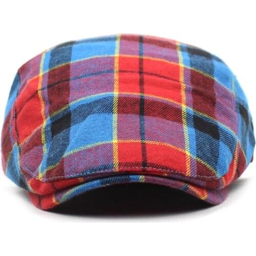 Plaid Cotton Newsboy Caps Men Flat Peaked Cap Women Painter Beret Hats 30