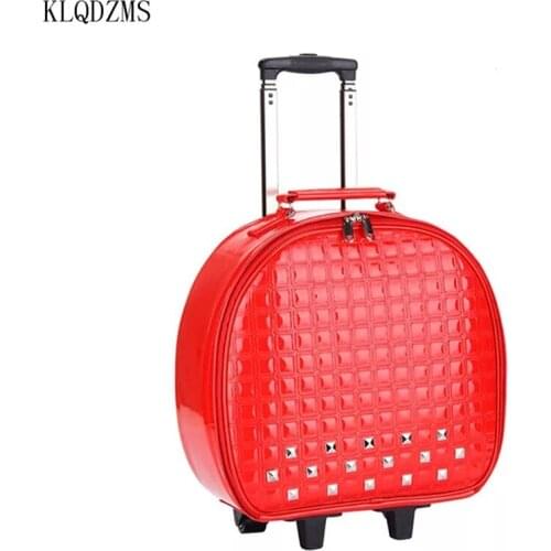 KLQDZMS personality girls carrys on luggage PU leather rolling luggage spinner rivet pattern travel suitcase with wheels