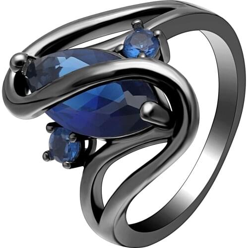 New Fashion Luxury Vintage Rings Black Gold Color Blue Purple Pink Zircon CZ Oval Crossed Rings For Women Wedding Party Jewelry