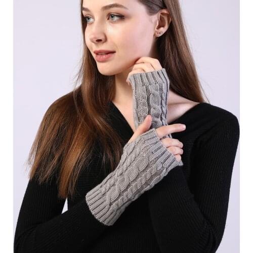 Cross-border Autumn Winter 8-character Hemp Pattern Short Fingerless Wool Gloves Men and Women Knit Warm Half Finger Arm Cover