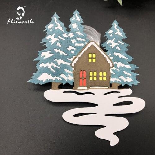 Metal Cutting Dies Cut Winter Forest House Tree Scrapbooking Paper Craft Handmade Album Card Punch Art Alinacutle20102313