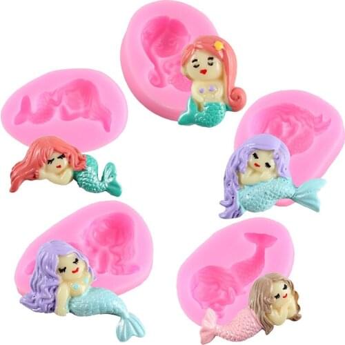 Cartoon Mermaid Silicone Mold Marine Life Chocolate Fondant Cake Decorating Tools Moulds Cupcake Topper Resin Clay Candy Molds