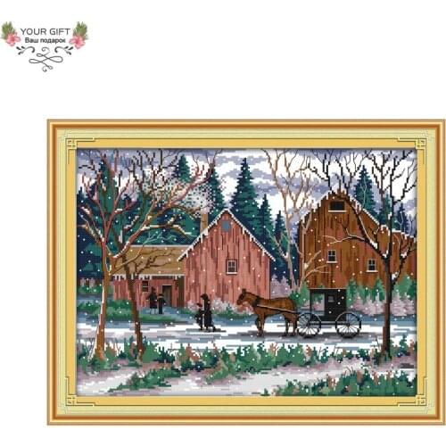 Joy Sunday F764 Free Shipping 14CT 11CT Counted and Stamped Home Decor Snowy Day Needlepoints Embroidery DIY Cross Stitch Kits