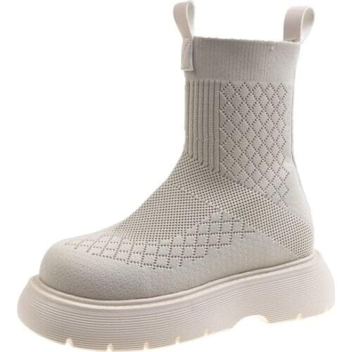 2021 Autumn New Knitted Socks Boots Thick Soled Middle Cylinder Motorcycle Boots Elastic Thin Boots Chelsea Boots