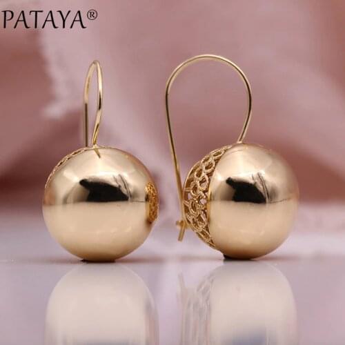PATAYA New Big Spherical Earrings 585 Rose Gold Hollow Long Dangle Earrings Women Unique Hyperbole Trendy Fine Fashion Jewelry
