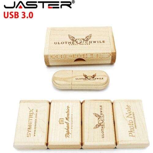 JASTER USB 3.0 (over 10 PCS free LOGO) Creative Original Wooden usb + Box pen drive 8GB 16GB Memory Stick wedding Gift U disk