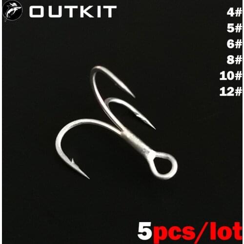 OUTKIT 5pcs/box 6066-3x-NP Strengthen Super Strong Twins Steel Alloy Sharp Lure Treble Hook Fishing Tackle Hook Fishing Box