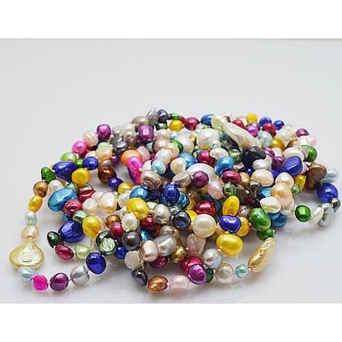 Multicolor Baroque Genuine Freshwater Pearl Necklace 100 inches Long Pearl Jewellery Handmade Women Gift Jewelry