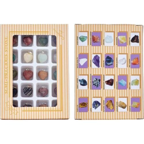 Pandahall 20pcs/box Natural Mixed Stone Pendants Charms with Brass Finding Heart Shape Charms For Women Necklace Jewelry Making