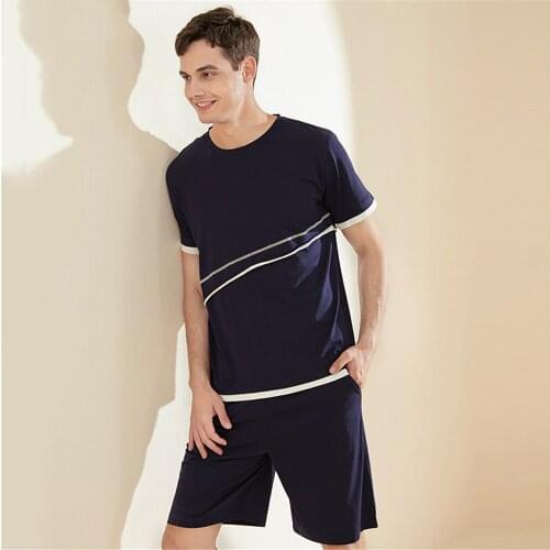 Mens Pajama Sets Summer Man Pajamas Set Simple Sleepwear Short Sleeve Cotton Pajamas For Men Tops Pant Leisure Outwear