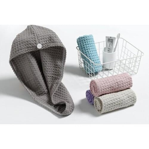 New 1pcs white waffle fabric After Shower Hair Drying Wrap Towel Quick Dry Hair Hat Cap Turban Head Wrap Bathing Tool