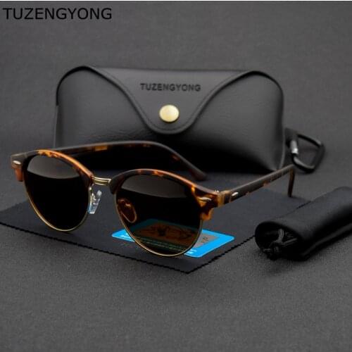 TUZENGYONG Classic Men Half Frame Polarized Sunglasses Fashion Round Women Brand Designer Vintage Sun glasses Male Driving UV400