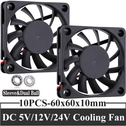 10 Pieces Gdstime 6cm 5V 12V 24V 6010 DC Fan 60x60x10mm 60mm Cooler Axial Fan Computer PC CPU Case Cooling Ball Bearing Fan