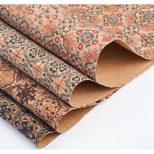 21*29cm Vintage Flower Printed Soft Cork Fabric DIY Craft Sewing Bags Garment Hair Accessories Decoration Supplies