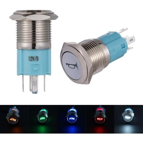 1PC 16mm Waterproof LED Power Momentary Push Button Metal Aluminum Switch Car Boats Speaker Bell Horn Car Care Styling Tools