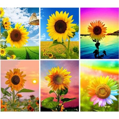 Yujohom 5D Diy Diamond Painting Cros Stitch Flower Full Square Diamond Mosaic Embroidery Sunflower Landscape Art Home Decoration
