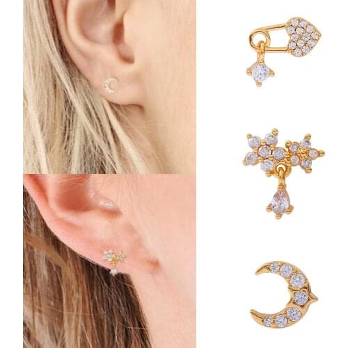 1PC Star Heart Cz Cartilage Earrings for Women Stainless Steel Silver Color Vintga Small Stud Earrings Ear Piercing Jewelry