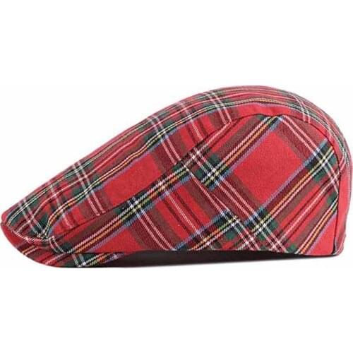 Womens Plaid Flat Beret Mens Ivy Gastby Cabbie Cap Unisex Cotton Newsboy Cap