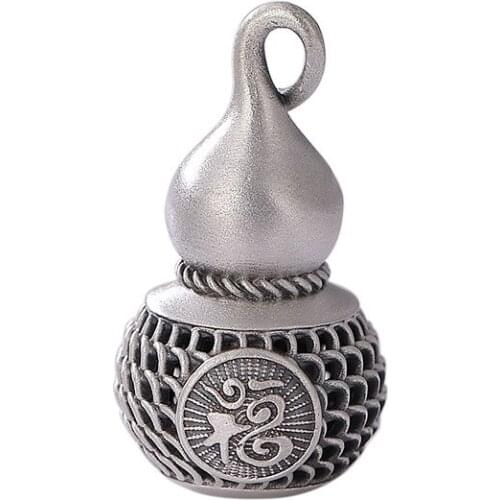 999 pure silver/sterling silver retro personalized gourd fu character Lotus hollow pendant womens clavicle chain pendant