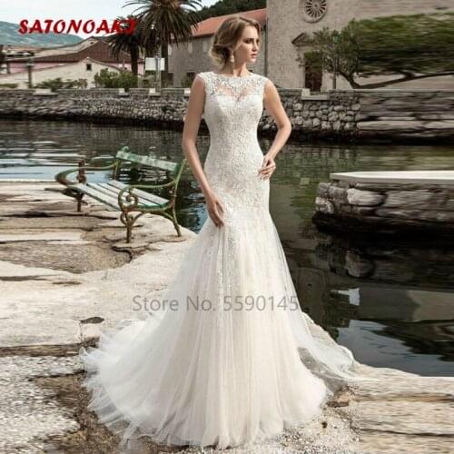 Elegant Mermaid Lace Corset Back Wedding Dress Crew Neck Backless Bride Gown Custom Made Vestido De Novia Robe Mariage Undefined