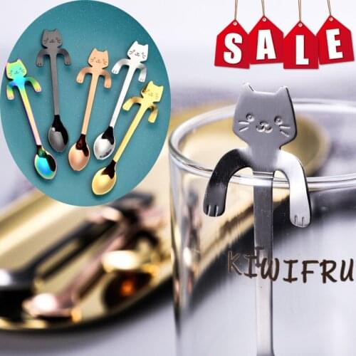 1/2/3 Pcs Coffee Spoon 304 Stainless Steel Cartoon Cat Spoon Long Handle Flatware Coffee Drinking Tools Kitchen Gadget Teaspoon