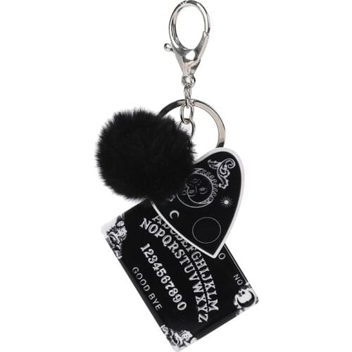 1Pc Women Ouija Planchette Keychain Acrylic Pompom Car Mirror Keyring Punk Board Crafts Handbag Jewelry Charms