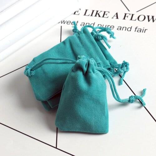 100pcs 5x7cm Lake Blue Mini Jewelry Ring Earring Packing Velvet bag Soft Velvet Drawstring Bags Pouches