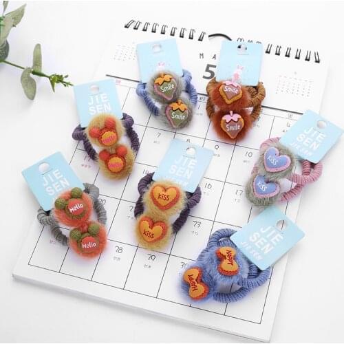 2Pcs/Lot Cartoon Lovely Hair Bands for Children Kids Fruit Bowknot Heart Rubber Band Ties Cute Hair Accessories Girls Scrunchies