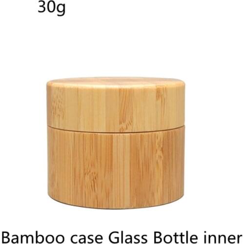 20pcs Bamboo with Glass Refillable Cosmetic Cream Jar Bottle Vidrio Botella Container Bamboo Glass Cosmetic Container Jar 30g