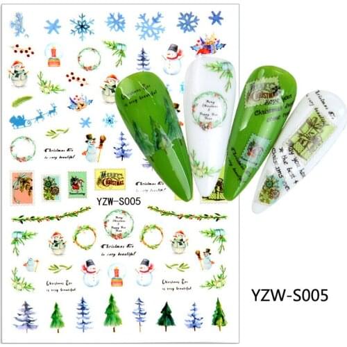 3D Stickers for Nails Tree Lovely Snowman Flowers Design Nail Foil Decal Sliders Stickers for Manicure Nail Art Decoration
