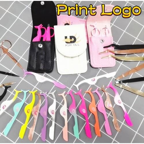 4 color 3 Pcs Pcs Set Eyebrow Tweezers Stainless Scissors/Tweezers /Flat Tip Hair Removal Makeup Tools Eye Brow Clips print logo