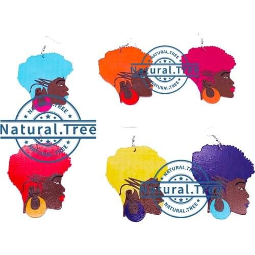 Free Shipping!2021 Hot African American Black Girl Wooden Earrings can mixed 6 colors
