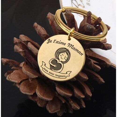 Personalized French Language Custom Keychain Carving: Le T'aime Maman,Mais Pour Toujours.To Mom Birthday Surprise Festival Gifts