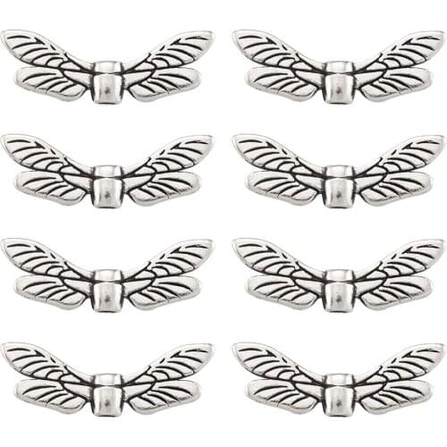 20pcs Alloy Beads Tibetan Style Spacer Charms for DIY Jewelry Making Necklaces Bracelets Dragonfly 7x19x2.5mm Hole: 1.5mm