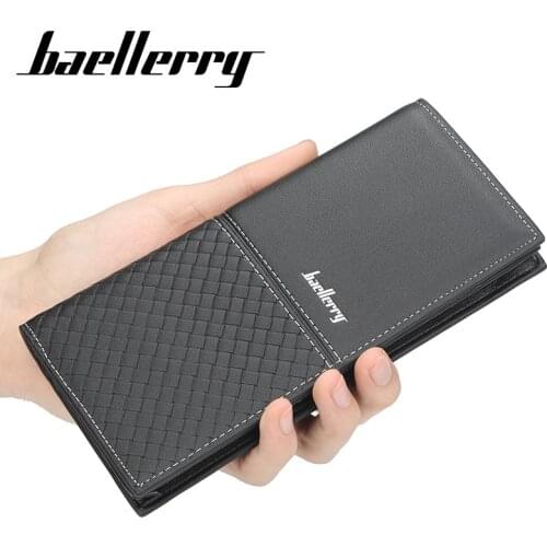Baellerry Business Long Wallet for Men Casual Card Holder Embossed Woven Pattern Purse Male Money Bags Mini Coin Pocket carteras