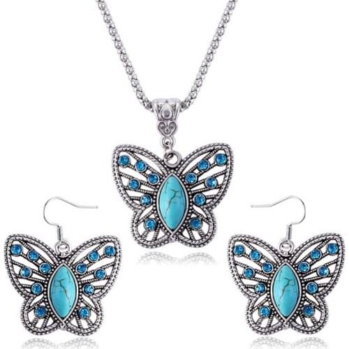 Hot Sale Butterfly Necklace Earring Set with 3 Layer Silver Plated Austria Crystal Charming Jewelry Set for Women gift