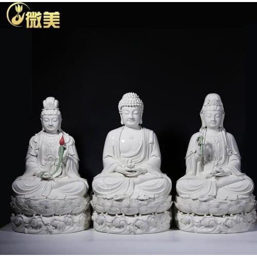 Dehua ceramics 23 inch Avalokiteshvara Amitabha sitting on the lotus Sam west trend to cross the sea