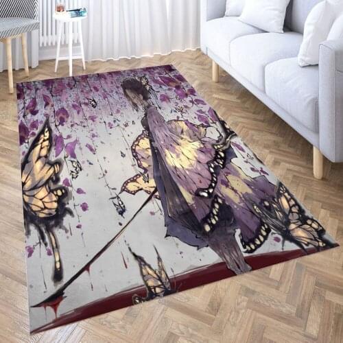 Shinobu Kochou Carpet for Living Room 3D Anime Cartoon Rug Gamer Teen Room Bedside Lounge Rug Kids Children Floor Mats
