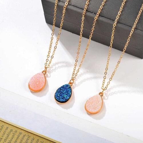 Fashion Crystal Water Drop Necklace Pendent Women Simple Scrub Necklace for Women Girls Sweet Birthday Gift Jewelry