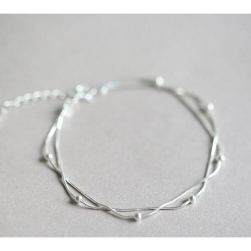 925 Sterling Silver Double Layers Round Beads Charm Bracelets For Women Elegant Link Chain Wedding Jewelry sl251