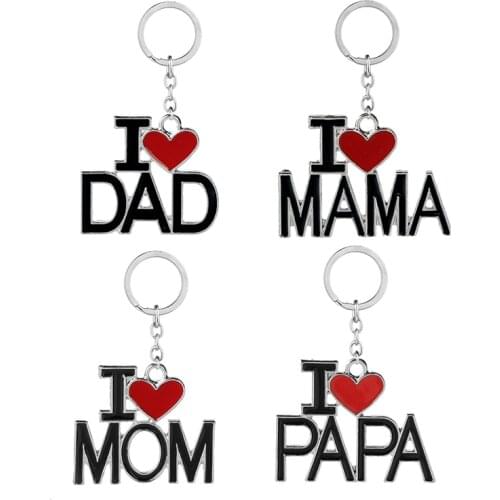 Fashion Relationship Jewelry I Love MOM&DAD&PAPA&MAMA Heart Keychain Personality Metal Key Chain Family Gift Jewelry