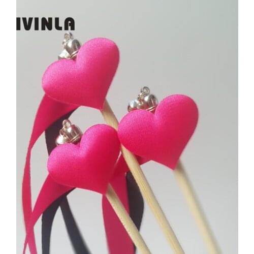 Newest 50pcs/lot Heart wedding ribbon wands stick for wedding decoration