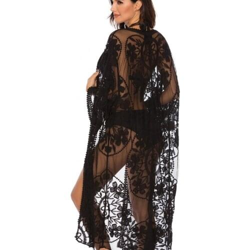 Summer New Beach Sun-protective Clothing Womens Beach Dress Lace Mesh Fabric Beach Skirt Blouse Sunblock Sexy Cutout Miniskirt