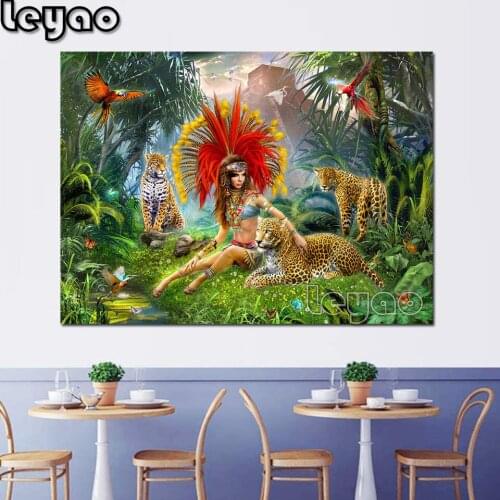 Full Square Diamond Painting woman and leopard Cross Stitch 5D Handicraft Diamond Embroidery Sale paradise bird Home Decor Kits