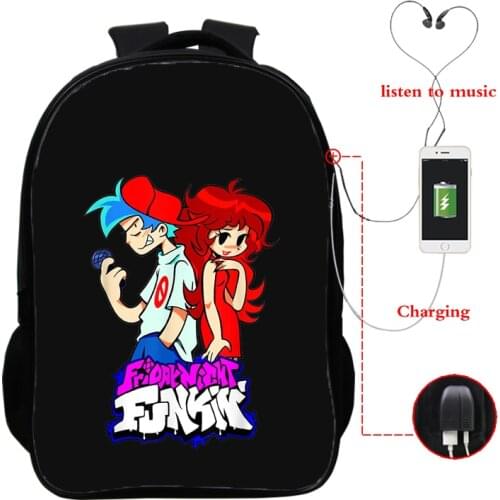 Friday Night Funkin Usb Charging Backpack Backpacks Back To School Bookbag 16 Inch Teenager School Bags for Boys Girls Mochila
