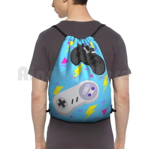 Playing In The 90’S Backpack Drawstring Bag Riding Climbing Gym Bag Video Games Super Nintendo Genesis Retro Gaming