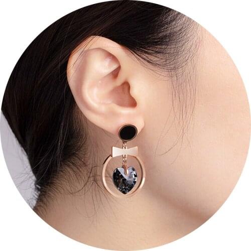 European American Style Earrings For Women 2021 Titanium Steel 24K Rose Gold Unusual Fashion Love Zircon Ear Stud YMS E344