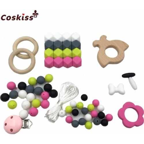 Silicone Teether Beads Wooden Ladybug Can Chew DIY Teething Necklace Accessories Nursing Pendant Teether